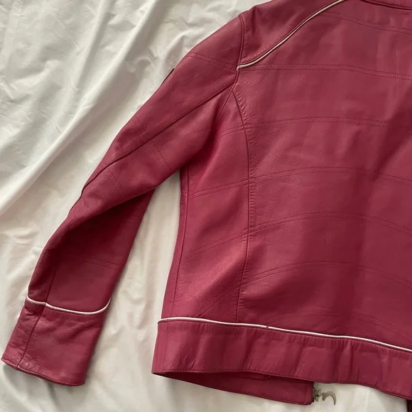 extasy fuschia pink leather moto jacket - Picture 4 of 14